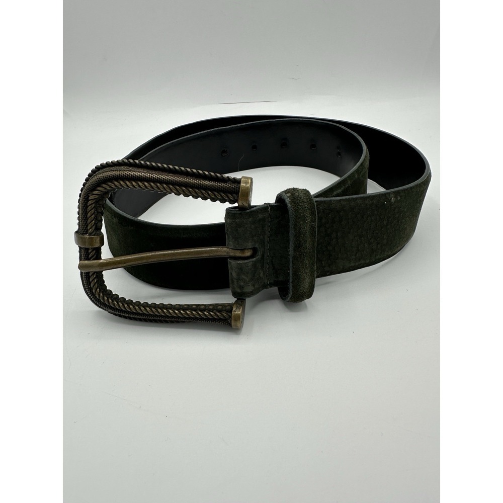 Vintage Carlisle Dark Green Leather Belt Western Rope Buckle USA 38‎ M